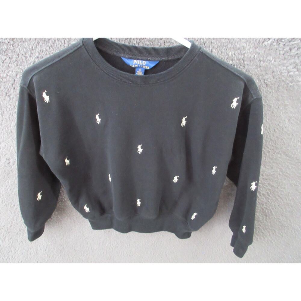 Polo Ralph Lauren Sweatshirt Kids Size 6 Black Allover Embroidered Pony Logo